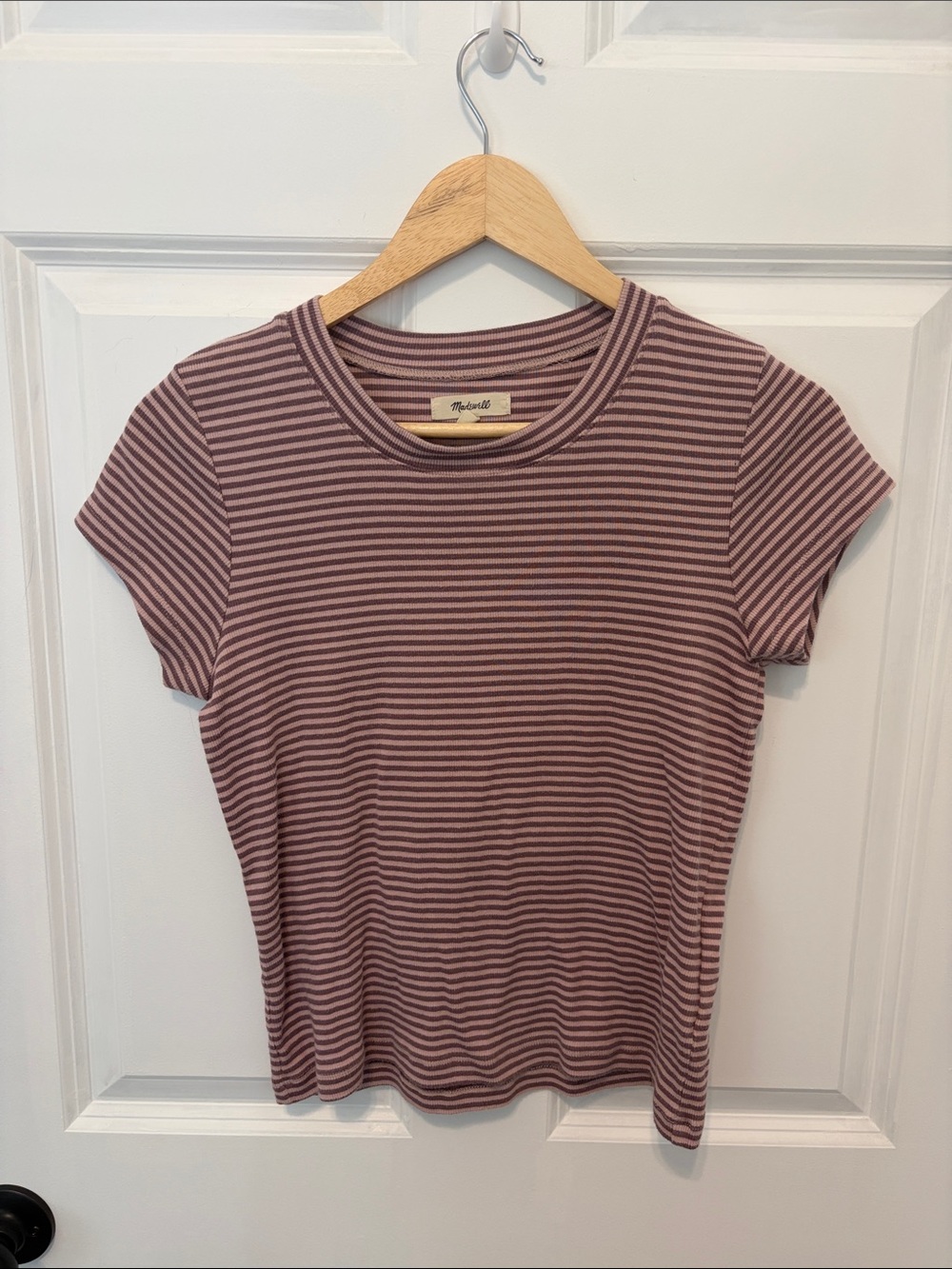Madewell Mauve Striped Short Sleeve Crew Tee